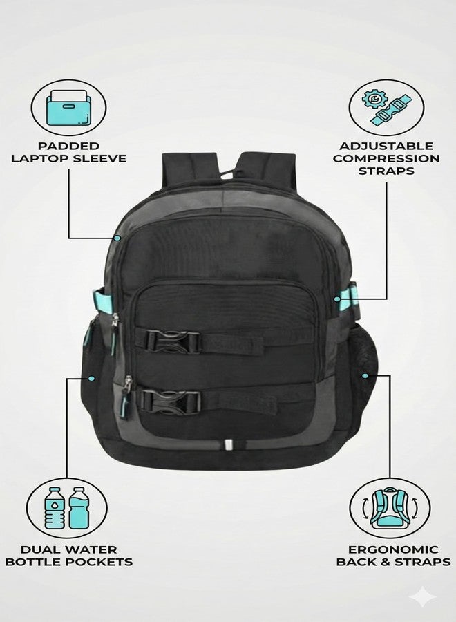MUCHOVA Shoulder Laptop Backpack for Men & Women, Casual Travel Backpack for Boys & Girls, Medium Lightweight School Bookbag (Black Blue) - Image 5